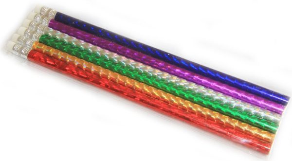 PACK OF 6 COLOURFUL SHINY GLITTERY PENCIL