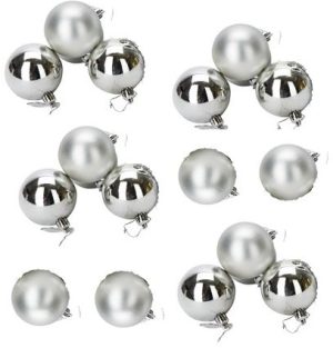 PACK OF 16 SILVER MAT SHINE CHRISTMAS BAUBLES