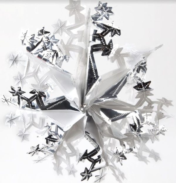 16 INCH SILVER AND WHITE HANGING FOIL SNOWFLAKE CHRISTMAS DECORATION 551742