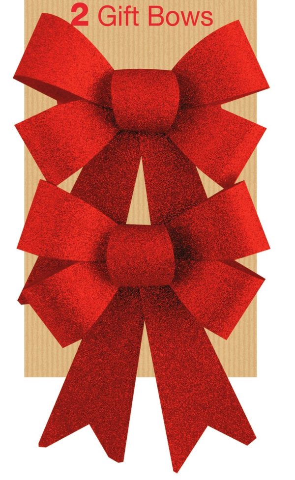 2 IN A PACK GLITTER BOWS RED CHRISTMAS DECORATION