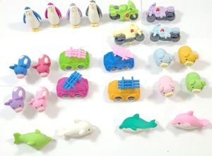 CUTE ANIMAL CAR BIKE TOY GIFTS SIMULATION RUBBER PENCIL ERASER SET 3 PACK ( 12 PCS )