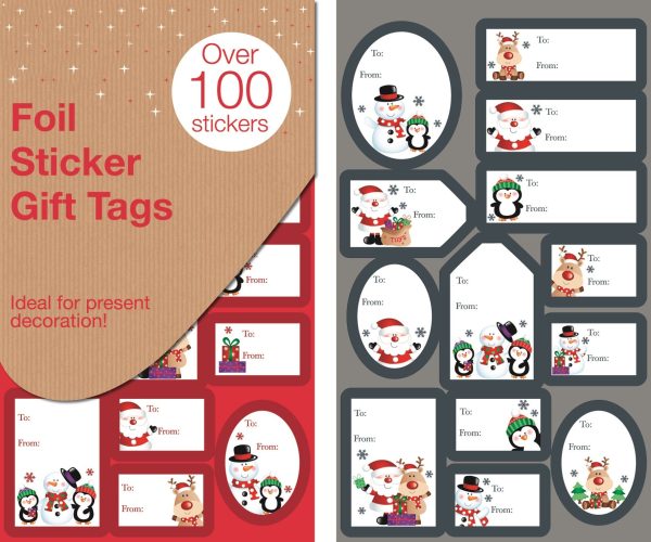 FOIL STICKER GIFT TAGS CUTE RED/SILVER