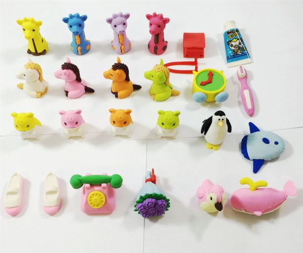 PACK OF 3 CUTE ANIMAL RUBBER PENCIL ERASER SET ASSORTED SUPPLIED ( 4 PCS X 3) 09567