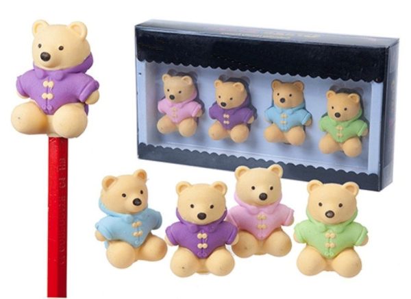 4 IN A PACK YELLOW BEAR DUFFLE COAT RUBBER ERASER