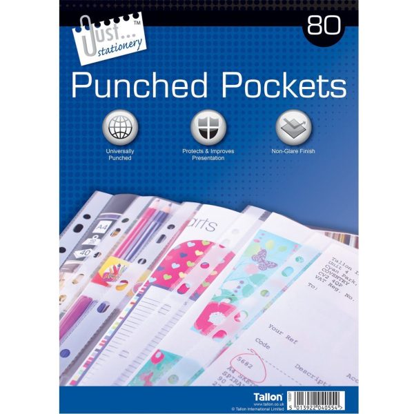 JUST STATIONERY 80 CLEAR PLASTIC PUNCHED POCKET