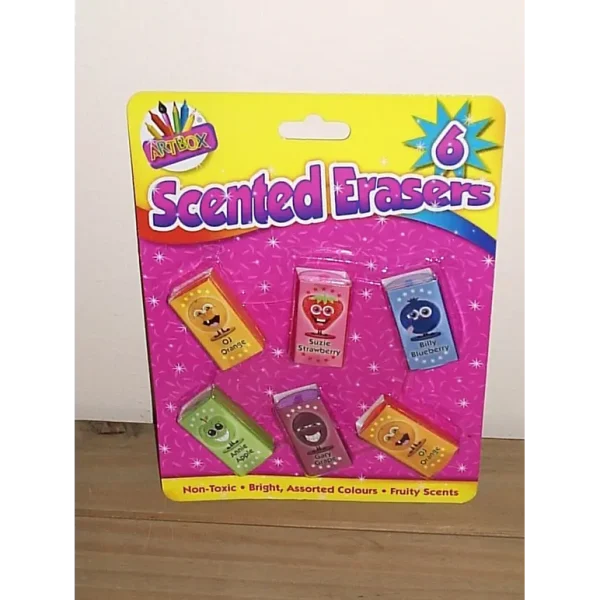 ART BOX 6 ASSORTED SCENTED ERASERS FRUITY SCENTS