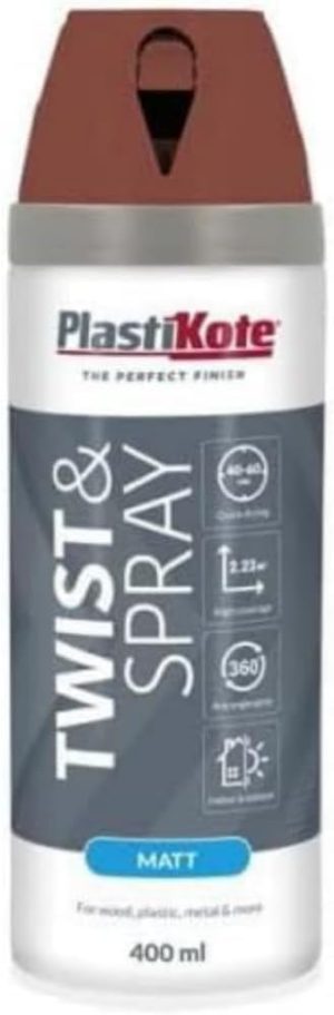 PLASTIKOTE PREMIUM TWIST & SPRAY MULTISURFACE SPRAY PAINT 400ML - MATT PANTILE RED