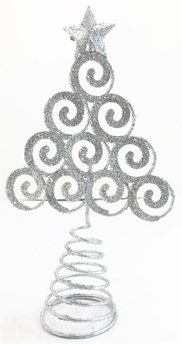 SILVER TREE SHAPE CHRISTMAS TREE TOP TOPPER