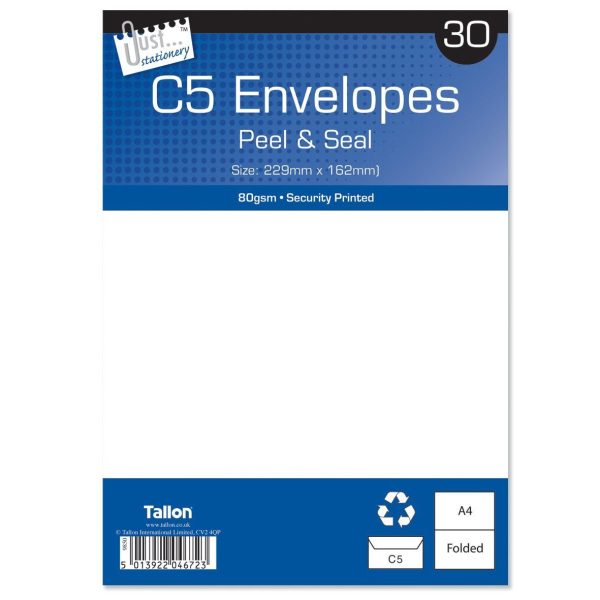 JUST STATIONERY PEEL & SEAL C5 WHITE ENVELOPES PACK OF 30