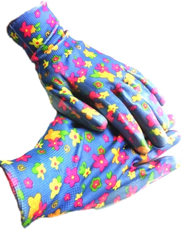 PRINTED GARDEN GLOVES BLUE WITH FLOWERS