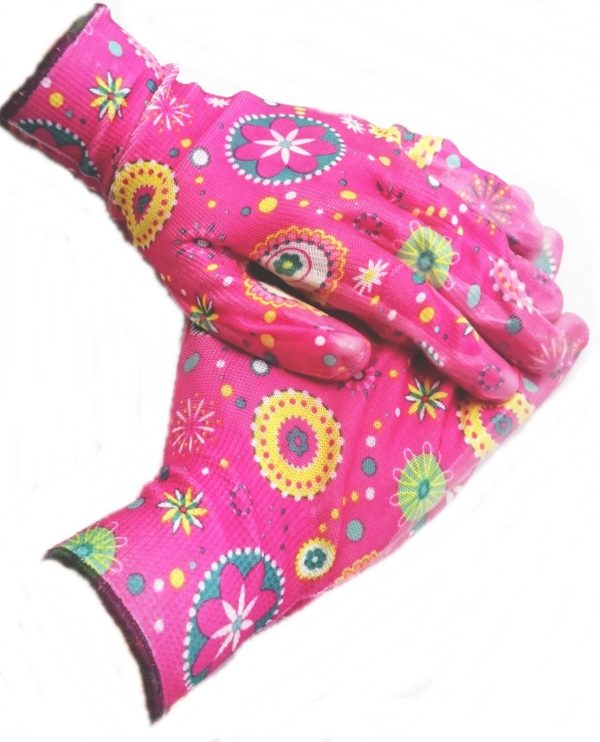 PRINTED GARDEN GLOVES PINK WITH PATTERN