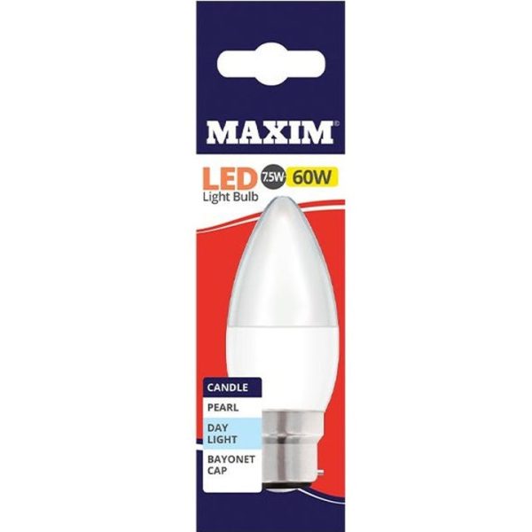 10 X MAXIM 7.5W=60W CANDLE LED LIGHT BULB SMALL EDISON SCREW / SES DAY LIGHT PEARL