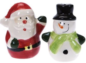 CHRISTMAS NOVELTY SALT AND PEPPER SHAKER SANTA SNOWMAN