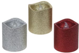SET OF 3 GLITTER CANDLES 3 COLOURS RED GOLD SILVER CHRISTMAS DECORATION