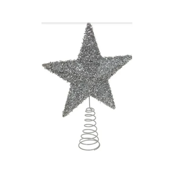 CHRISTMAS TREE TOPPER STAR DESIGN WITH FLECK FINISH SILVER