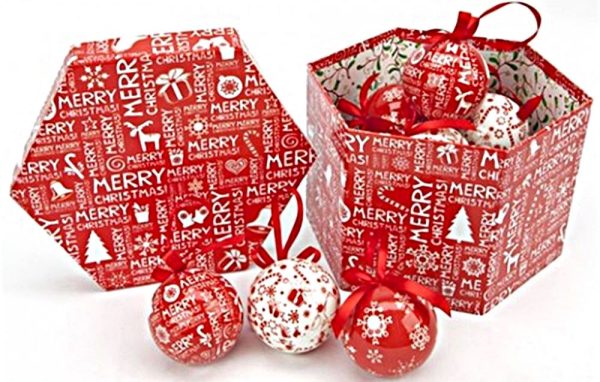 14 RED DELUXE POLYFOAM CHRISTMAS BAUBLES IN BOX