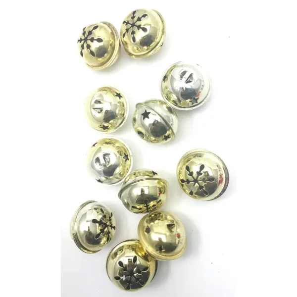 12 GOLD CHRISTMAS JINGLE BELL BAUBLES 40MM