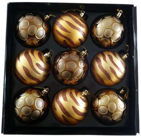 PACK OF 9 LUXURY DECORATED GOLD 8CM CHRISTMAS TREE BAUBLES