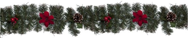 2M DELUXE POINSETTIA AND CONE GARLAND CHRISTMAS DECORATION