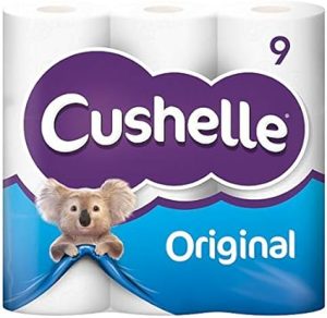 PACK OF 5 CUSHELLE ORIGINAL 2 PLY TOILET ROLL TISSUE PAPER 9 ROLLS
