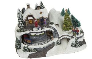 TRAIN DESIGN RESIN SCENE WITH 3 REVOLVING PARTS