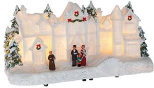LIGHT UP RESIN WHITE HOUSE CHRISTMAS SCENE
