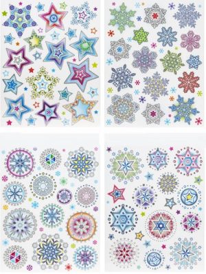 ASSORTED DESIGN COLOURS STAR AND SNOWFLAKE GLITTER WINDOW STICKERS