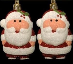 2 CHRISTMAS HANGING GLITTER SANTA BAUBLES