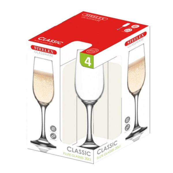 STEELEX CHAMPAGNE FLUTE 20CL PACK OF 4