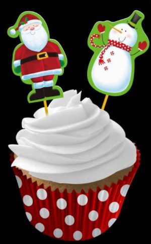 48 PIECE CHRISTMAS CUPCAKE CASE PICKS SANTA SNOWMAN