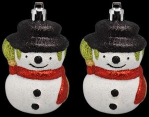 2 CHRISTMAS HANGING GLITTER SNOWMAN BAUBLES