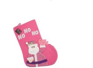 DELUXE NOVELTY 3D PINK GIRL CHRISTMAS STOCKING - SANTA DESIGN WITH MESSAGE HO HO HO