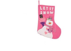 DELUXE NOVELTY 3D PINK GIRL CHRISTMAS STOCKING - SNOWMAN DESIGN WITH MESSAGE LET IT SNOW