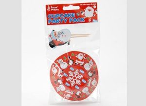 CHRISTMAS PARTY 48 CUPCAKE CASES ~ TOPPERS KIT - CUTE SANTA SNOWMAN BAUBLES XMAS DESIGN TOPPERS