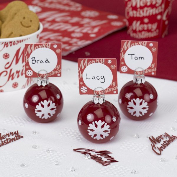 6 MERRY CHRISTMAS BAUBLE PLACE CARD HOLDERS