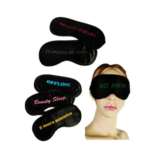 EYE MASK BLACK WITH ENGLISH SLOGANS 6 ASSORTED DESIGN (SEND ONLY 1 PIECE!)