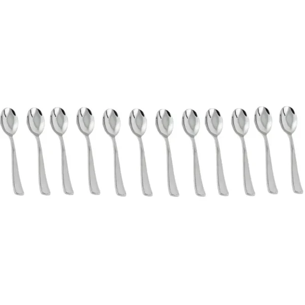 TEA SPOONS - CHROME LOOK SILVER PLASTIC DISPOSABLE CUTLERY (12 PIECES)