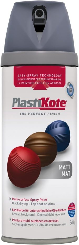 PLASTIKOTE PREMIUM TWIST & SPRAY MULTISURFACE SPRAY PAINT 400ML - MATT GREY SKY WHITE