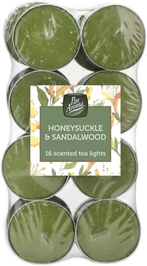 16 PAN AROMA SCENTED TEA LIGHT CANDLES HONEYSUCKLE & SANDALWOOD