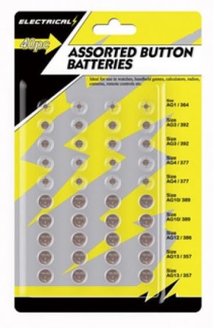 ASSORTED WATCH BUTTON CELLS 40 BATTERIES ON CARD EB021(0407)
