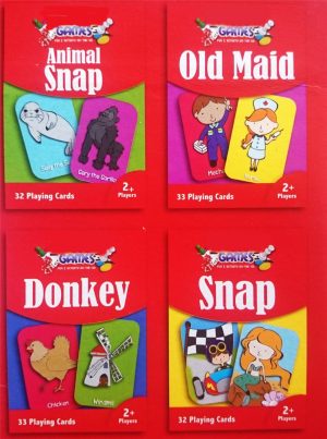 SET OF 4 CHILDREN PLAYING SNAP CARDS