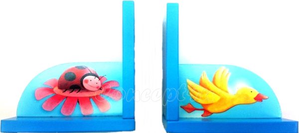 BLUE WOODEN BOOK END HOLDER FOR KIDS