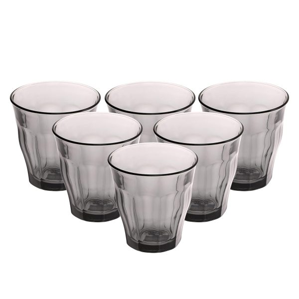 DURALEX PICARDIE GREY GLASS TUMBLER 250ML PACK OF 6