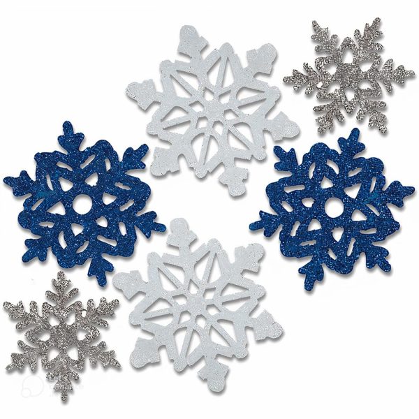 6 SIZE SNOWFLAKE GLITTER CUT OUT CHRISTMAS FROZEN PARTY DECORATION