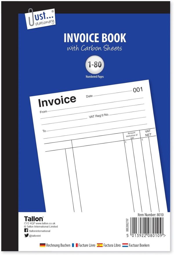 U.STATIONERY INVOICE BOOK 1-80 PAGES 5" X 8"