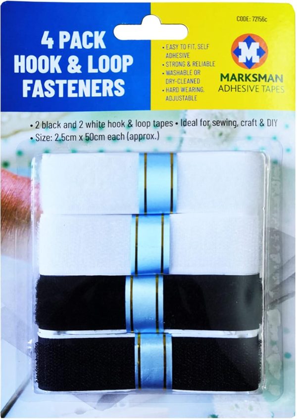 MARKSMAN BLACK / WHITE HOOK & LOOP 25MM X 50CM PACK OF 4