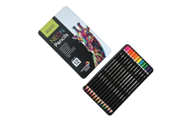 BRIGHTS NEON COLOUR PENCIL WITH ERASER TIPS PACK OF 12