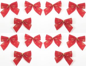 12 GLITTER VALVET CHRISTMAS RED BOW 85MM X 70MM