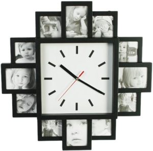 PLASTIC WALL CLOCK WITH 12 PHOTO FRAMES