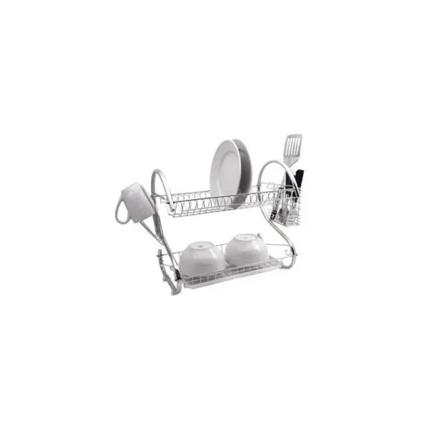 2 TIER CHROME DISH DRAINER PLATE GLASS CUTLERY UTENSIL CUP RACK HOLDER SINK DRIP TRAY (PLATE ORGANIS